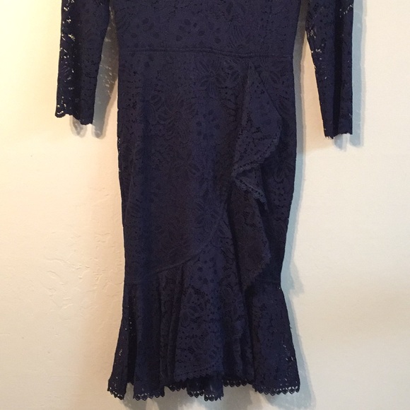 Lulu’s Navy Lace Ruffle Midi Dress - Picture 6 of 12